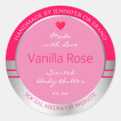 可愛い製品包装ラベルガーリーピンクとシルバー ラウンドシール (正面)