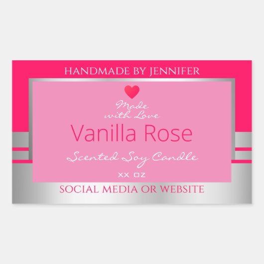 可愛い製品包装ラベルガーリーピンクとシルバー 長方形シール (正面)