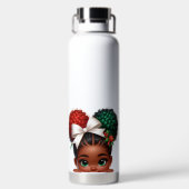 可愛い覗き見をするアフリカ系アメリカ人の少女 ウォーターボトル (背面)