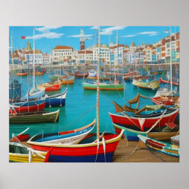 可愛い観光客のモダン町の港ファンタジー ポスター