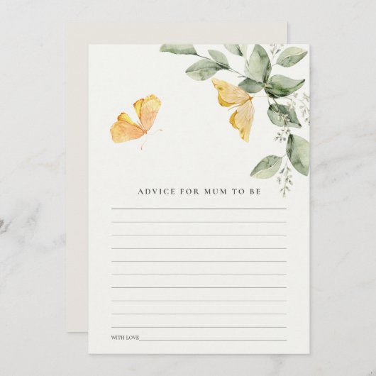 可愛い観葉蝶アドバイスマムベイビーシャワー 招待状 (正面/裏面)