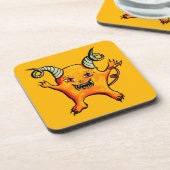 可愛い角付き悪魔の漫画モンスターキッズイエロー コースター (左側)