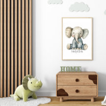 可愛い詰まった象の子供部屋ポスター