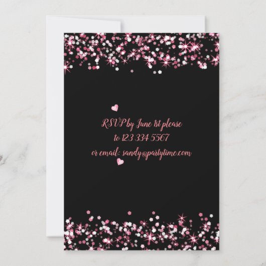 可愛い誕生日の招待ピンクの黒の編集可能 招待状 (裏面)