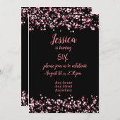 可愛い誕生日の招待ピンクの黒の編集可能 招待状 (正面/裏面)