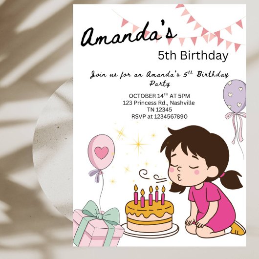 可愛い誕生日ケーキ女の子の誕生日パーティー 招待状