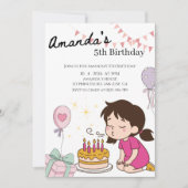可愛い誕生日ケーキ女の子の誕生日パーティー 招待状 (正面)