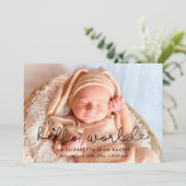 可愛い誕生発表写真カード – Hello world 案内状 (スタンド正面)