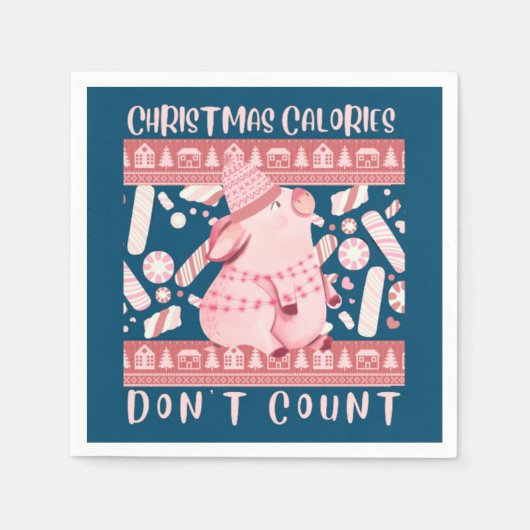可愛い豚を数えないおもしろいクリスマスカロリー スタンダードカクテルナプキン (正面)