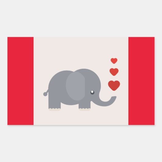 可愛い象とハートお洒落愛 長方形シール (正面)