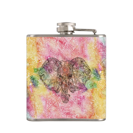 可愛い象のウェットカラー手描きヘナフローラ フラスク (裏面)