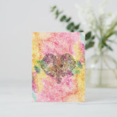 可愛い象のウェットカラー手描きヘナフローラ ポストカード (スタンド正面)