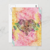 可愛い象のウェットカラー手描きヘナフローラ ポストカード (正面/裏面)