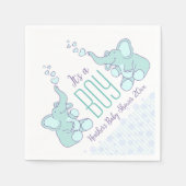 可愛い象のブルー名ベビーシャワーボーイナプキン スタンダードカクテルナプキン (正面)