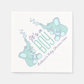 可愛い象のブルー名ベビーシャワーボーイナプキン スタンダードカクテルナプキン (正面)