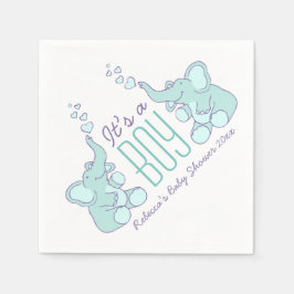 可愛い象のブルー名ベビーシャワーボーイナプキン スタンダードカクテルナプキン