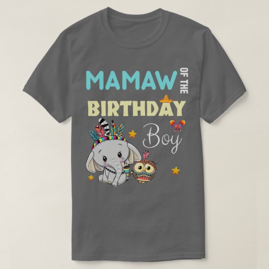 可愛い象のマムウオブザ誕生日少年 Tシャツ (デザイン正面)