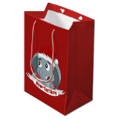 可愛い象のミディアムギフトを持つクリスマス漫画 ミディアムペーパーバッグ (正面アングル)