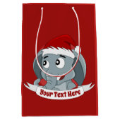 可愛い象のミディアムギフトを持つクリスマス漫画 ミディアムペーパーバッグ (正面)