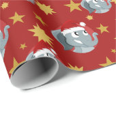 可愛い象のラッピングパを持つクリスマス漫画 ラッピングペーパー (ロールコーナー)