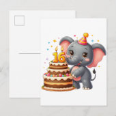 可愛い象の十六歳の誕生日 インビテーションポストカード (正面/裏面)