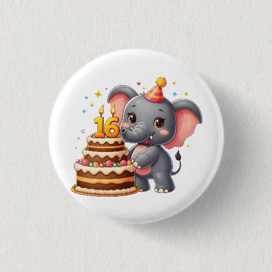 可愛い象の十六歳の誕生日 缶バッジ (正面)