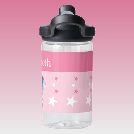 可愛い象の名前を追加する星の子供ピンク ウォーターボトル