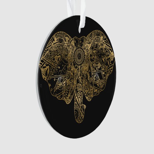 可愛い象の手描きヘナフローラ オーナメント (正面)