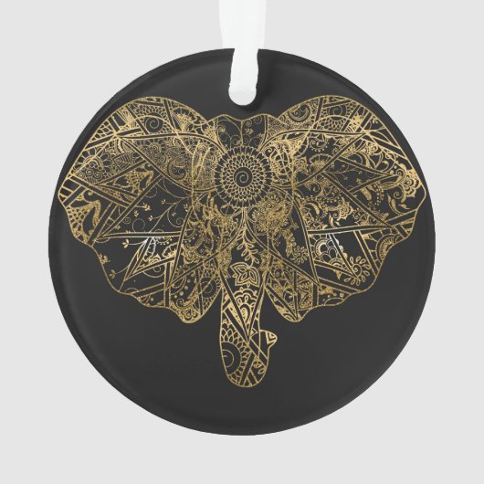 可愛い象の手描きヘナフローラ オーナメント (裏面)