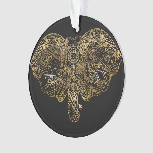 可愛い象の手描きヘナフローラ オーナメント (正面)