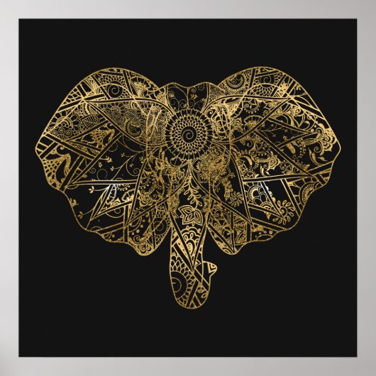 可愛い象の手描きヘナフローラ ポスター (正面)