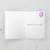 可愛い象の新生児パーソナライズされたカード(紫) カード (内部)