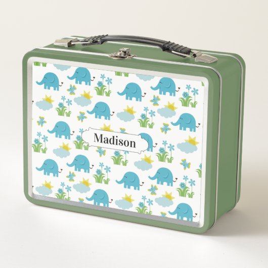 可愛い象の柄名前をカスタムする弁当箱 メタルランチボックス (正面)