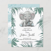 可愛い象の男の子葉と男の子のシャワーのための男の子 (正面/裏面)