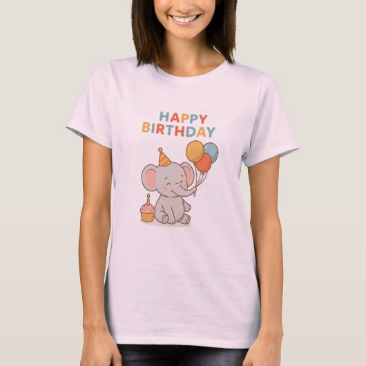 可愛い象の誕生日がオレオを浸す – 赤ちゃんシャワー Tシャツ (正面)