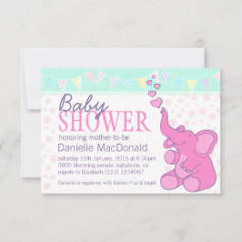 可愛い象の赤ちゃんシャワーのバンティングピンクの招待状 招待状