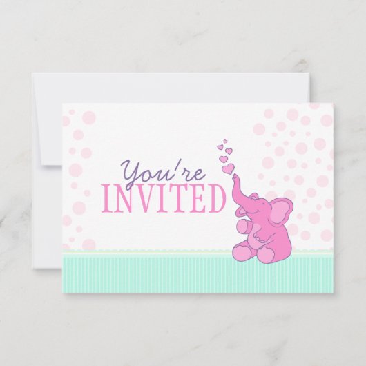 可愛い象の赤ちゃんシャワーのバンティングピンクの招待状 招待状 (裏面)