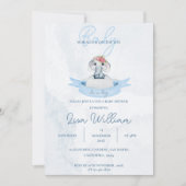 可愛い象の青その男の子の赤ちゃんシャワー 招待状 (正面)