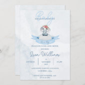 可愛い象の青その男の子の赤ちゃんシャワー 招待状 (正面/裏面)