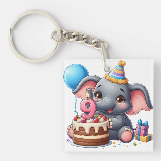 可愛い象の9歳の誕生日 キーホルダー (正面)