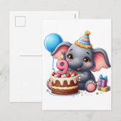 可愛い象の9歳の誕生日 シーズンポストカード (正面/裏面)
