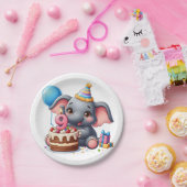 可愛い象の9歳の誕生日 ペーパープレート (パーティー)