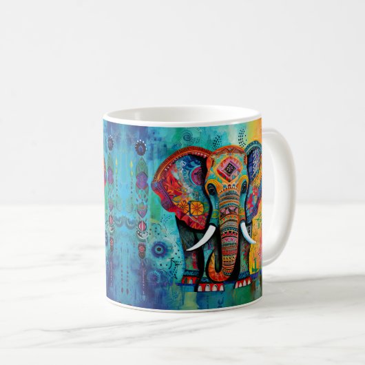 可愛い象カラフルファンキー混合メディア動物 コーヒーマグカップ (正面右)