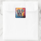 可愛い象カラフルファンキー混合メディア動物 スクエアシール (バッグ)