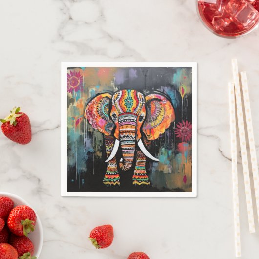 可愛い象カラフルファンキー混合メディア動物 スタンダードカクテルナプキン (インサイチュ)