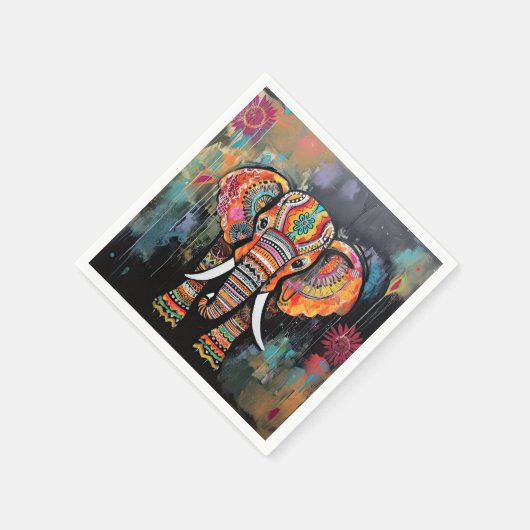 可愛い象カラフルファンキー混合メディア動物 スタンダードカクテルナプキン (角)