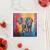 可愛い象カラフルファンキー混合メディア動物 スタンダードカクテルナプキン (インサイチュ)