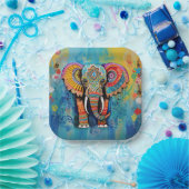 可愛い象カラフルファンキー混合メディア動物 ペーパープレート (パーティー)