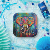 可愛い象カラフルファンキー混合メディア動物 ペーパープレート (パーティー)