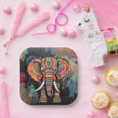 可愛い象カラフルファンキー混合メディア動物 ペーパープレート (パーティー)